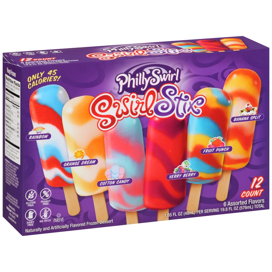 slide 2 of 8, PhillySwirl SwirlStix Assorted Flavors Ice Pops 12 - 1.65 fl oz Packs, 12 ct