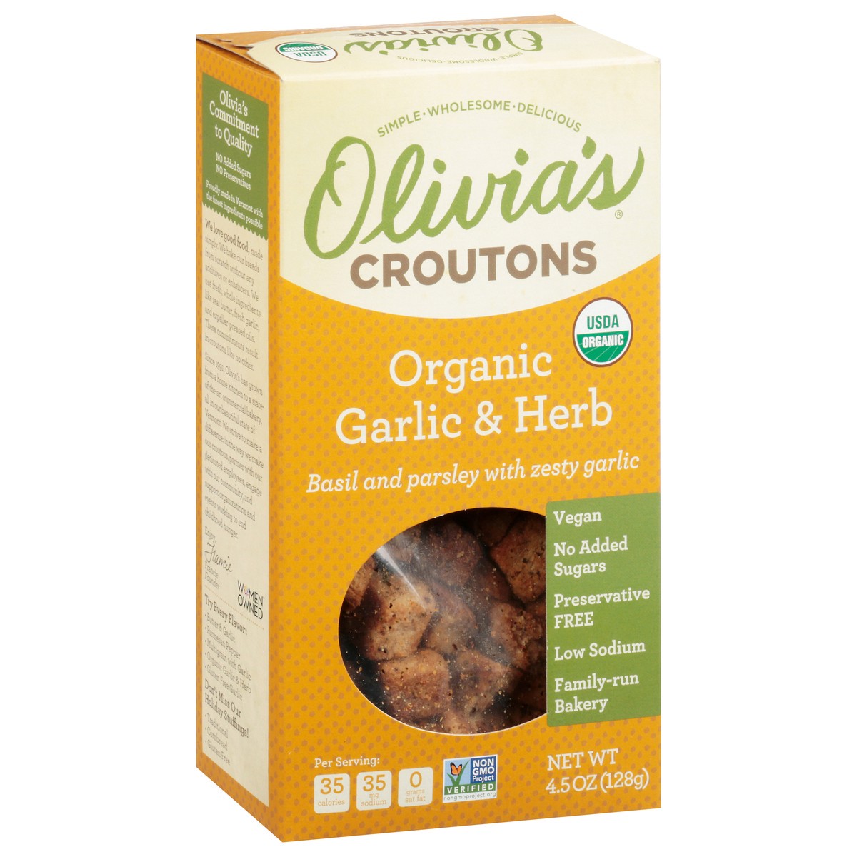 slide 5 of 14, Olivia's Organic Garlic & Herb Croutons 4.5 oz, 4.5 oz