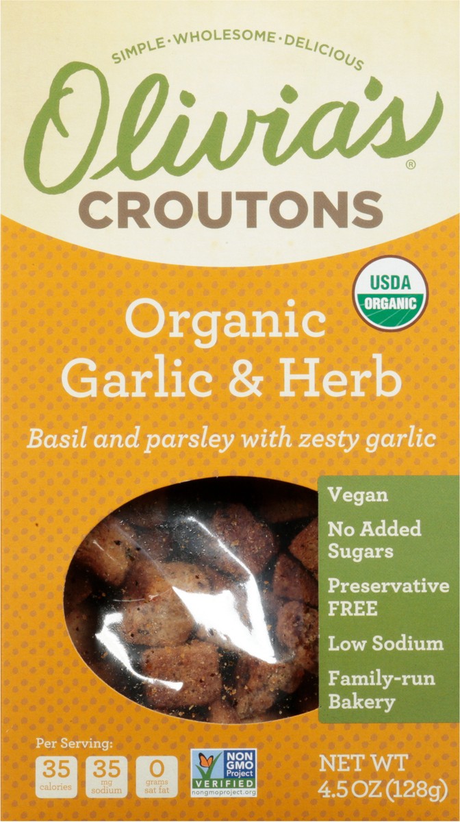 slide 13 of 14, Olivia's Organic Garlic & Herb Croutons 4.5 oz, 4.5 oz