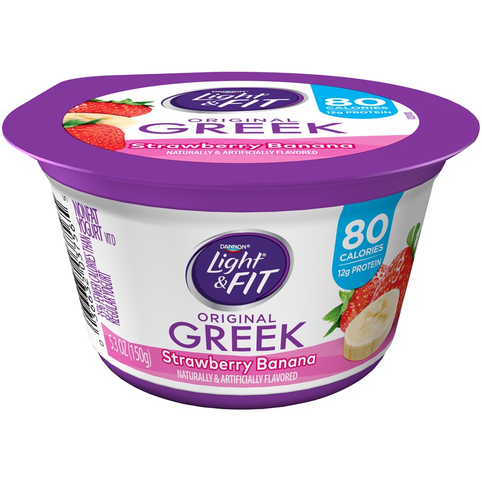 slide 2 of 6, Light + Fit Dannon Light + Fit Greek Nonfat Yogurt, Strawberry Banana, Gluten-Free, 5.3 oz., 5.3 oz