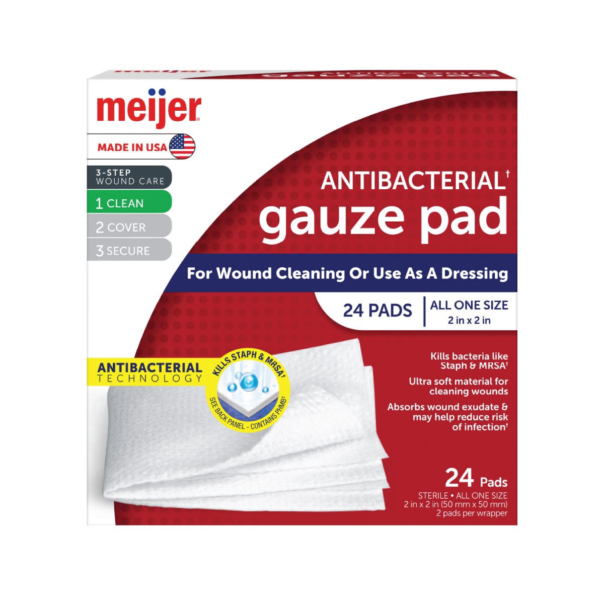 slide 1 of 13, Meijer Antibacterial Gauze Pad, 24 Pads, 24 CX     