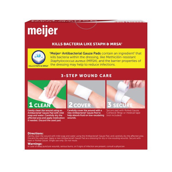 slide 8 of 13, Meijer Antibacterial Gauze Pad, 24 Pads, 24 CX     