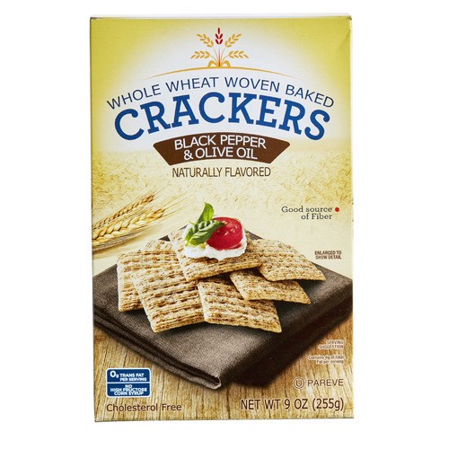 slide 1 of 1, whole wheat woven baked crackers, black pepper olive oil, 9 oz