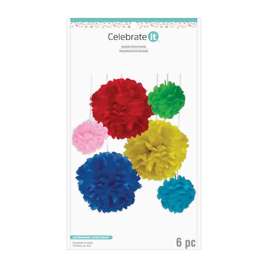 slide 1 of 3, Rainbow Paper Pom-Pom Decorations Kit By Celebrate It, 6 ct total