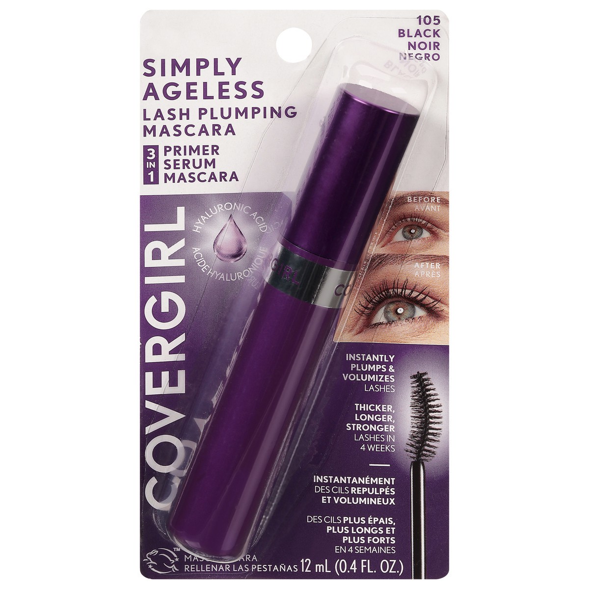 slide 7 of 10, Covergirl Simply Ageless Black 105 Lash Plumping Mascara 0.4 fl oz, 0.4 fl oz