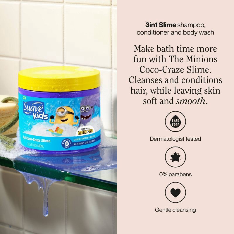 slide 8 of 8, Suave Kids' 3-in-1 Coco-Craze Slime Minions Shampoo and Conditioner - 13.5 fl oz, 13.5 fl oz