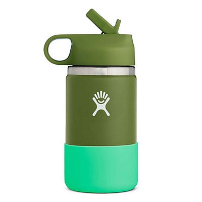 slide 1 of 1, Hydro Flask Kids Wide Mouth Water Bottle with Straw Lid, Olive, 12 oz