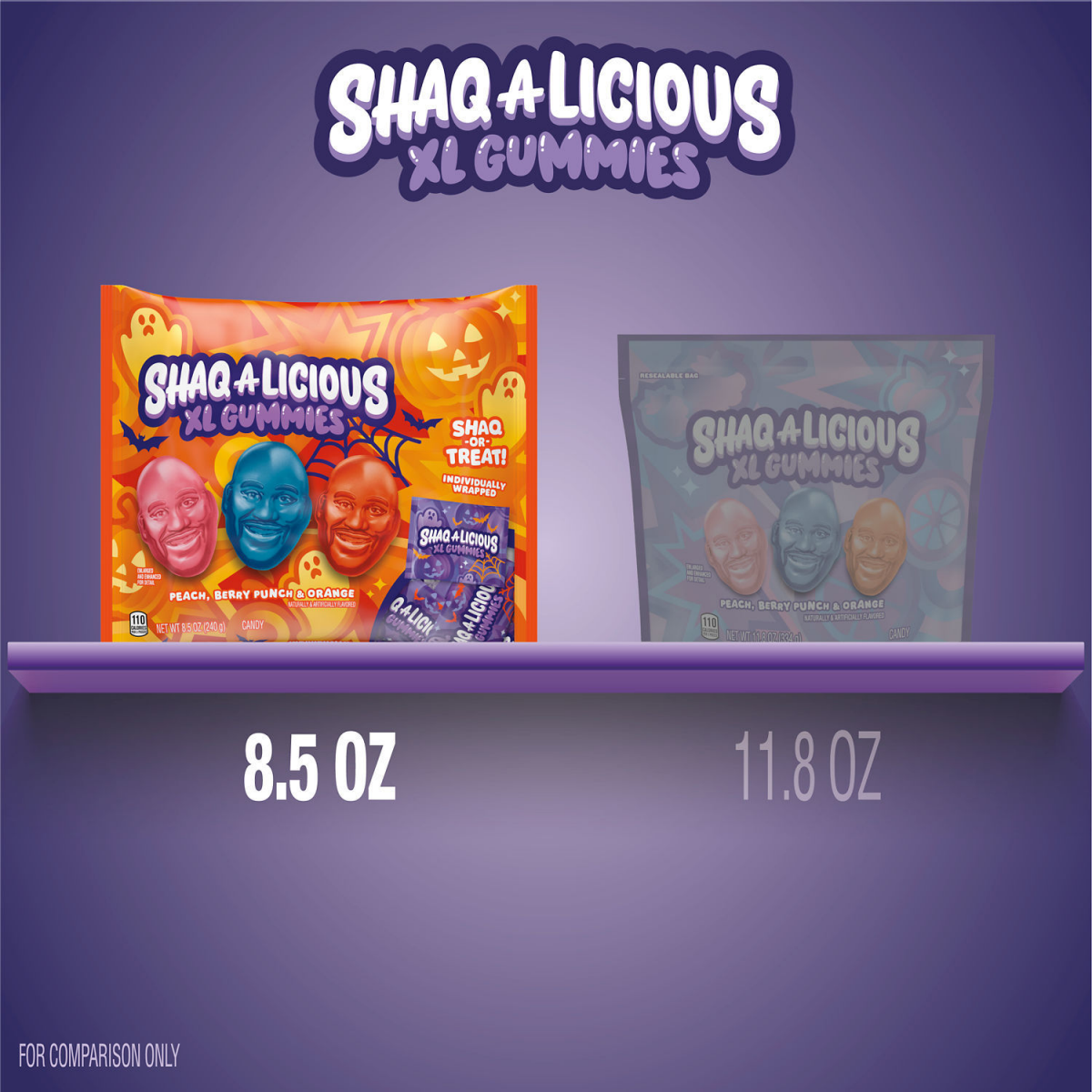 slide 3 of 6, SHAQ-A-LICIOUS XL GUMMIES Original Flavor Snack Size, Halloween Candy Bag, 8.5 oz, 8.5 oz