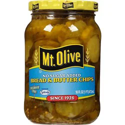 Mt. Olive No Sugar Added Pickles Chips Bread & Butter - 16 Fl. Oz.