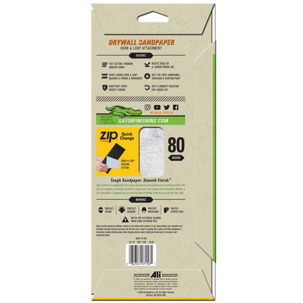 slide 2 of 3, Gator Hook and Loop Drywall Sandpaper Medium 80-Grit Sheet Sandpaper 4.5-in W x 10.5-in L 6-Pack, 1 ct