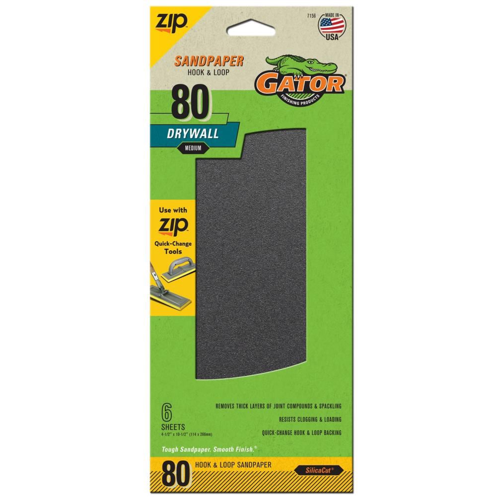 slide 1 of 3, Gator Hook and Loop Drywall Sandpaper Medium 80-Grit Sheet Sandpaper 4.5-in W x 10.5-in L 6-Pack, 1 ct