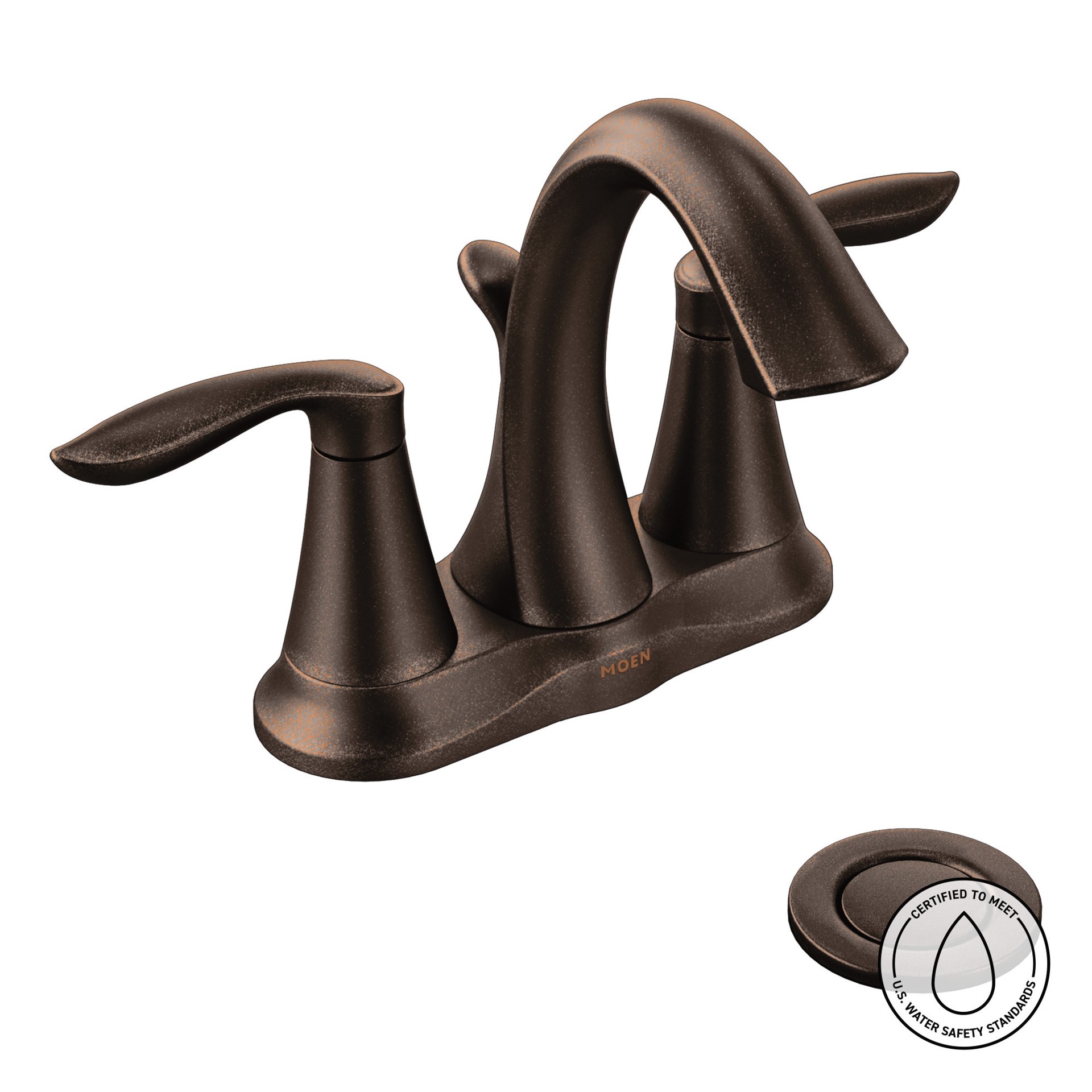 slide 2 of 6, Moen Eva Oil Rubbed Bronze 4-in centerset 2-handle WaterSense High-arc Residential Handle Bathroom Sink Faucet with Drain, 1 ct