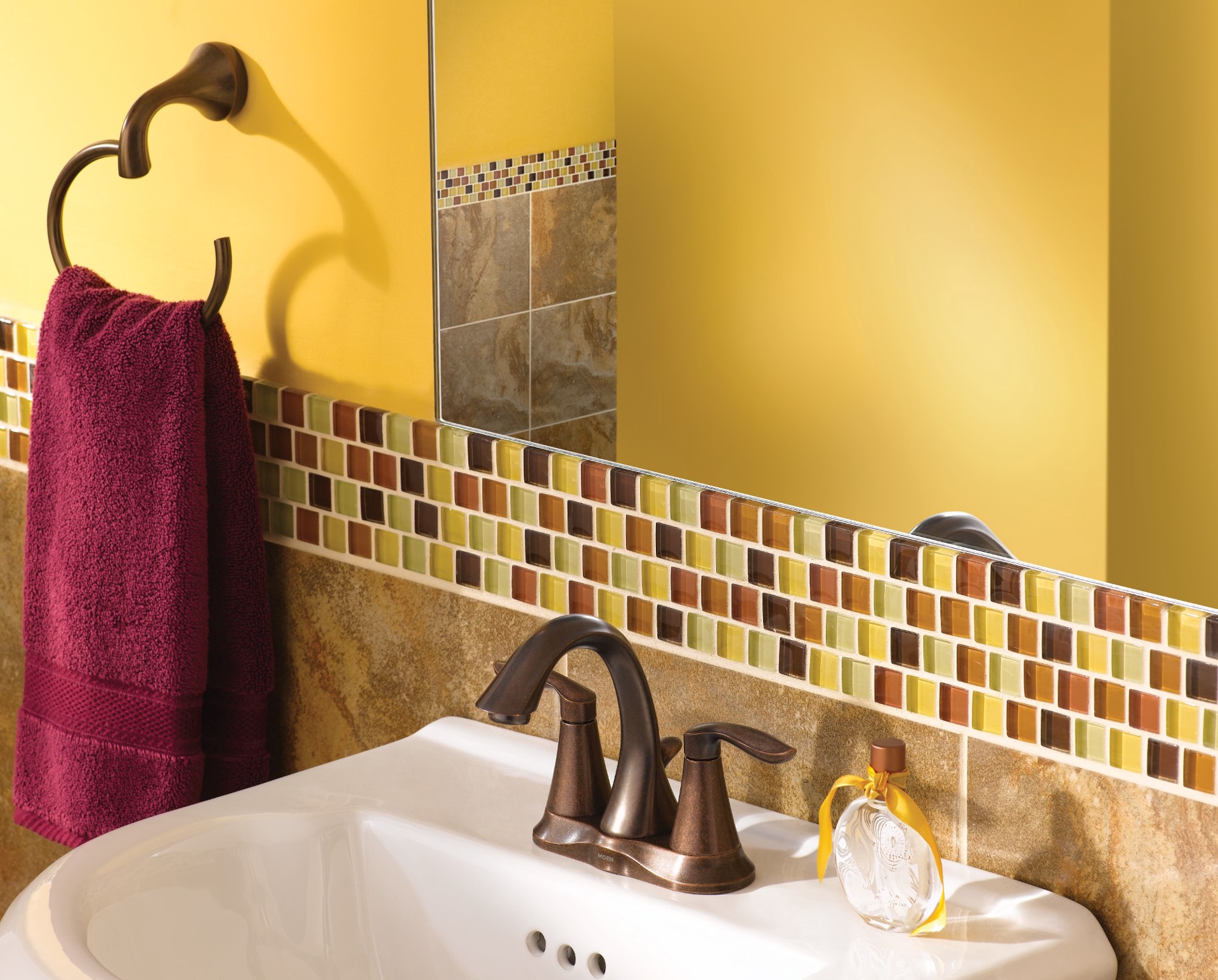 slide 5 of 6, Moen Eva Oil Rubbed Bronze 4-in centerset 2-handle WaterSense High-arc Residential Handle Bathroom Sink Faucet with Drain, 1 ct