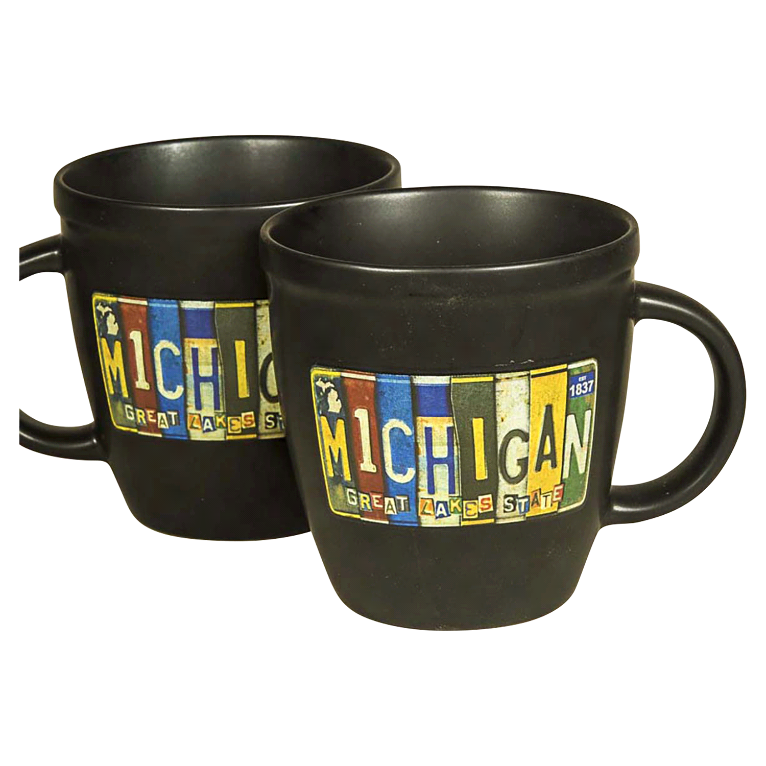 slide 1 of 1, Mug Rounded Black Vintage License Plate MI, 1 ct