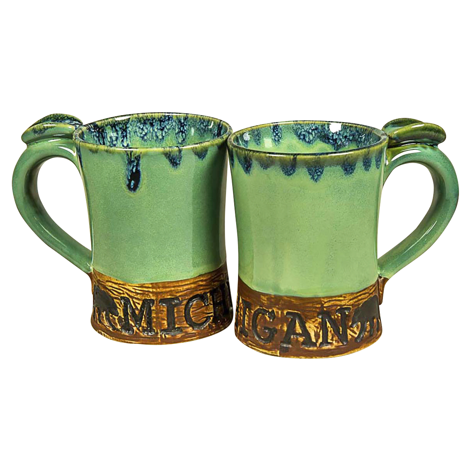 slide 1 of 1, Mug Handcrafted Drip Wooden Base Michigan, 1 ct