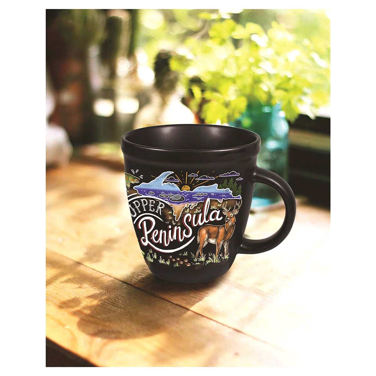 slide 1 of 1, Mug Rounded Black Upper Peninsula Chalk Art, 1 ct