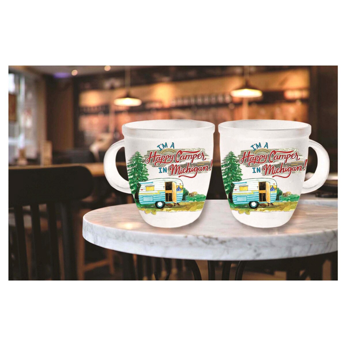 slide 1 of 1, Mug Rounded White MI Happy Camper Watercolor, 1 ct