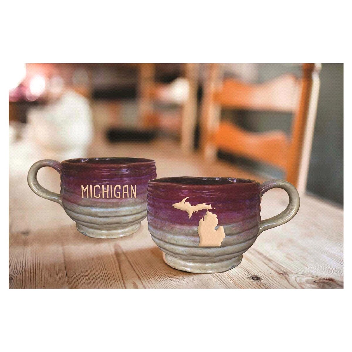 slide 1 of 1, Mug Organic Shape Pottery Michigan Outline, 1 ct