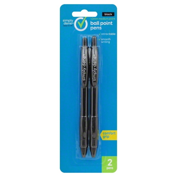 slide 1 of 6, Simply Done Pen Ball Point Retractable Black, 2 ct