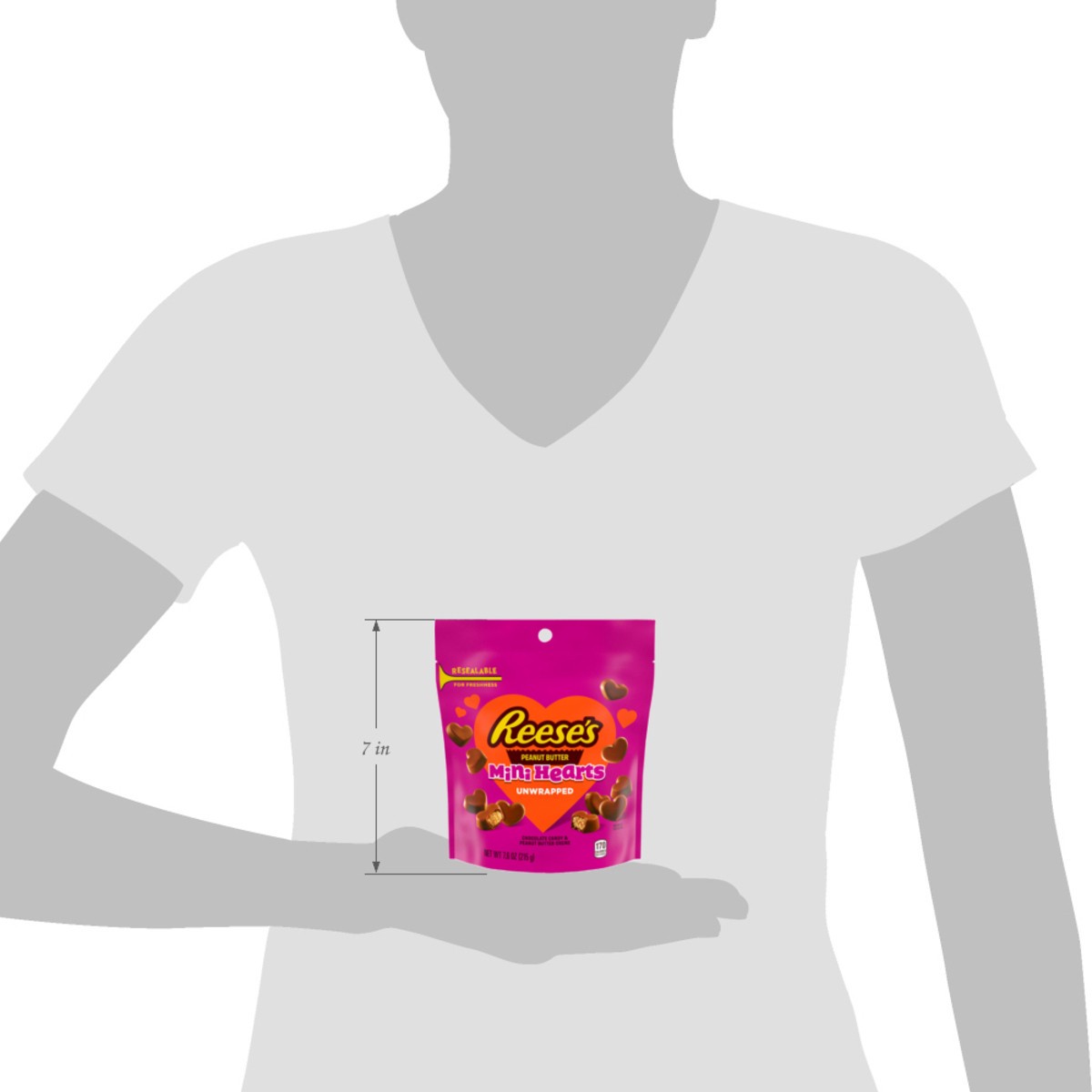 slide 9 of 9, "unwrapped Mini Hearts", 7 inoz in