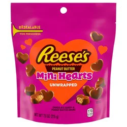 Reese's Unwrapped Chocolate Peanut Butter Creme Mini Hearts, Valentine's Candy Bag, 7.6 oz