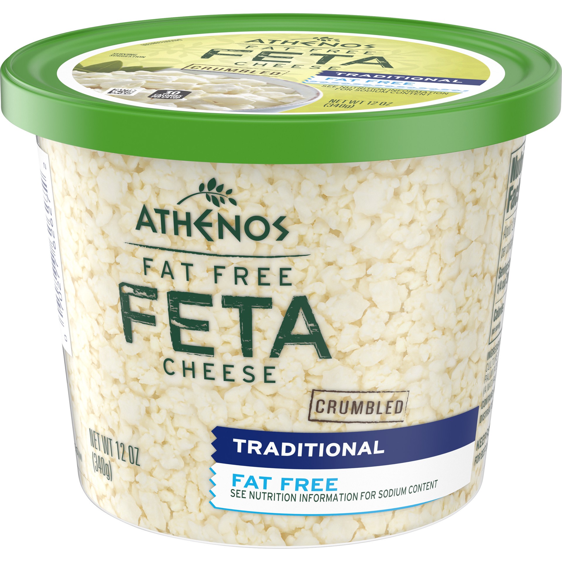 slide 2 of 5, Athenos Traditional Crumbled Fat Free Feta Cheese, 12 oz Tub, 12 oz