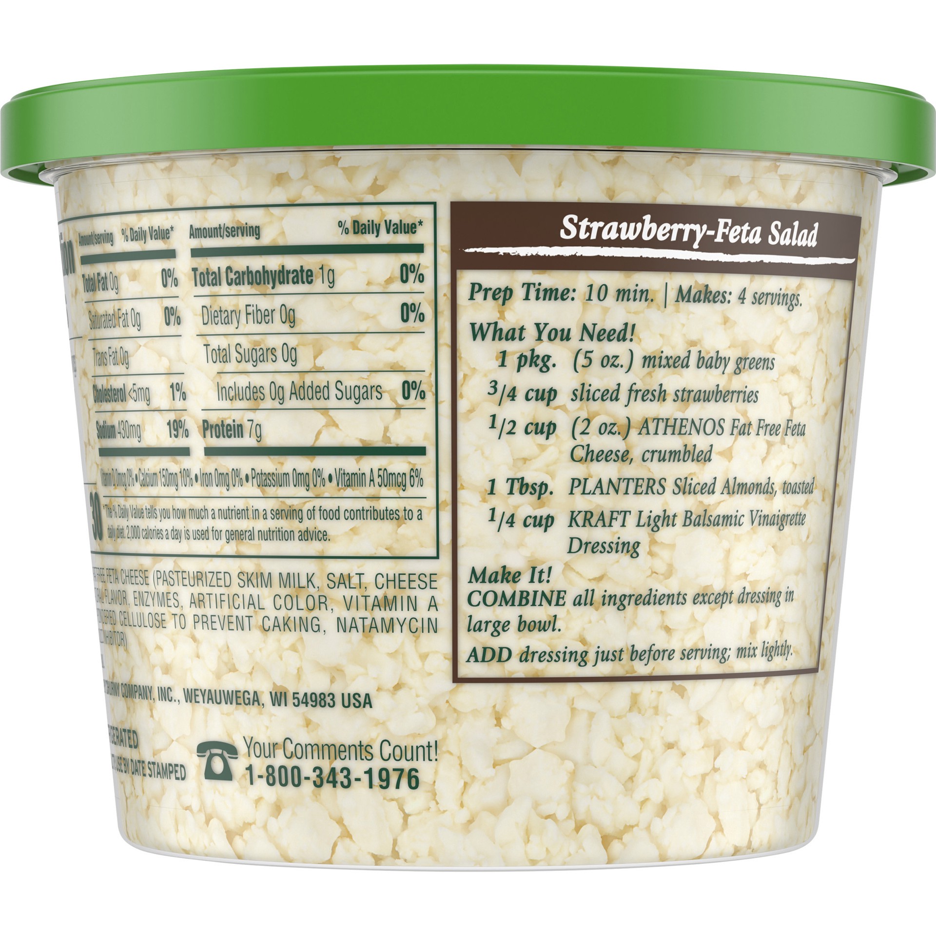 slide 3 of 5, Athenos Traditional Crumbled Fat Free Feta Cheese, 12 oz Tub, 12 oz