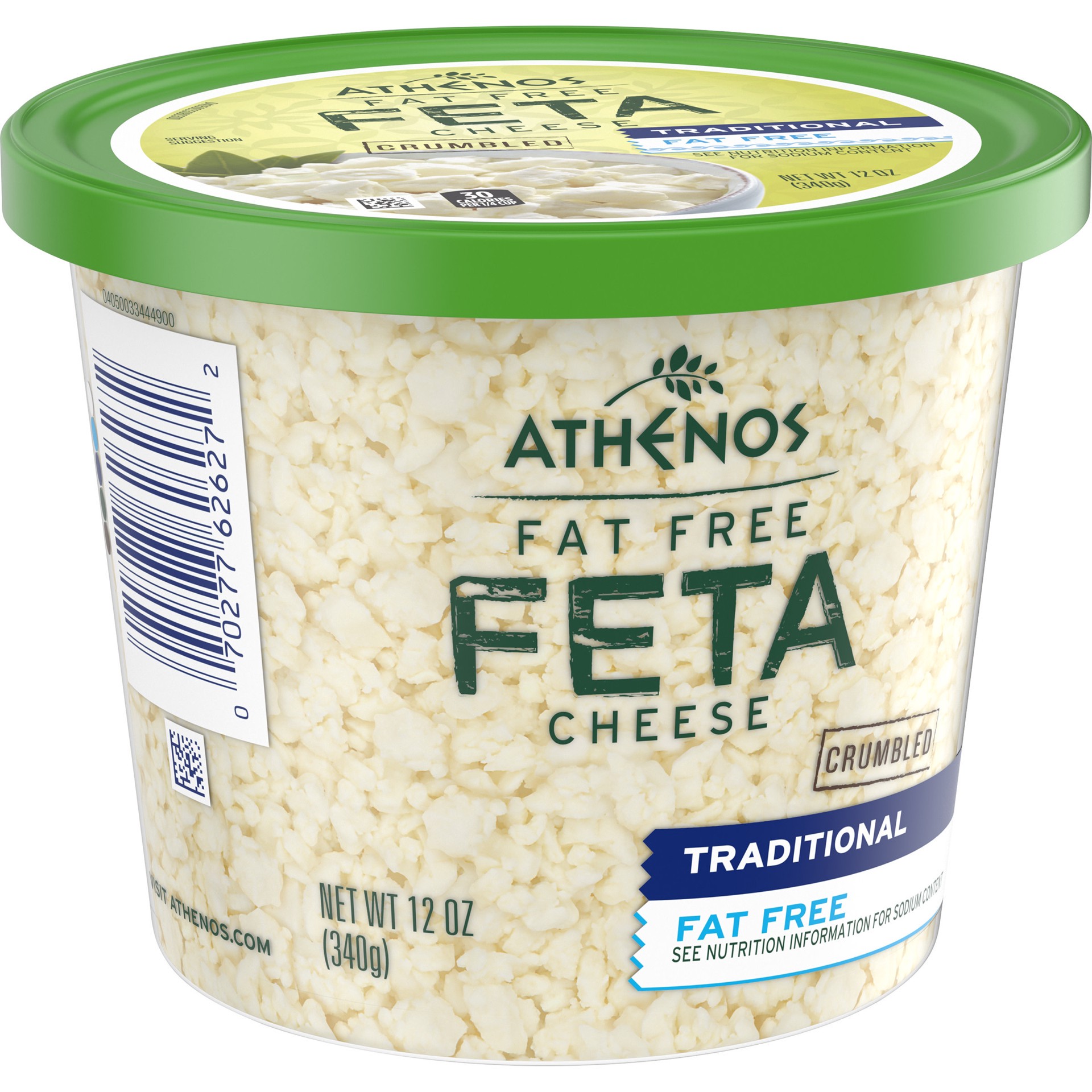 slide 5 of 5, Athenos Traditional Crumbled Fat Free Feta Cheese, 12 oz Tub, 12 oz