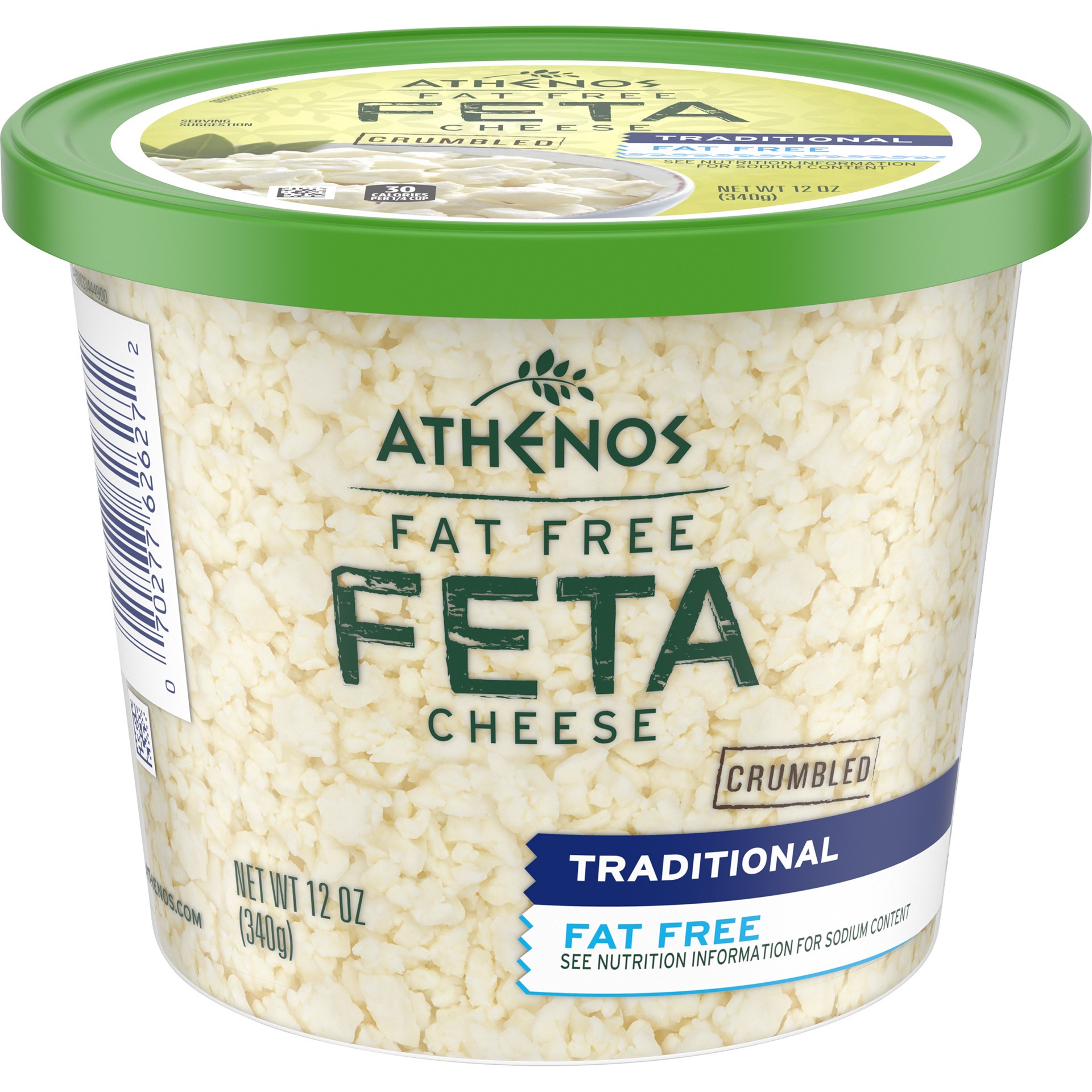 slide 1 of 5, Athenos Traditional Crumbled Fat Free Feta Cheese, 12 oz Tub, 12 oz