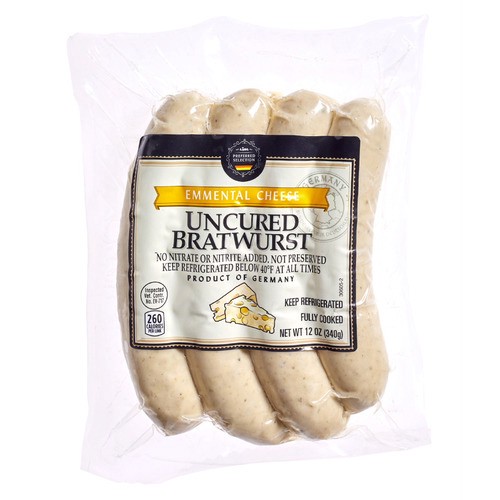 slide 1 of 1, Lidl Preferred Selection uncured bratwurst, Emmental cheese, 12 oz