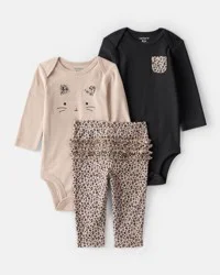 Carter's Baby Girl 3-Piece Cheetah Print Long-Sleeve Bodysuit & Pant Set Multi 18M