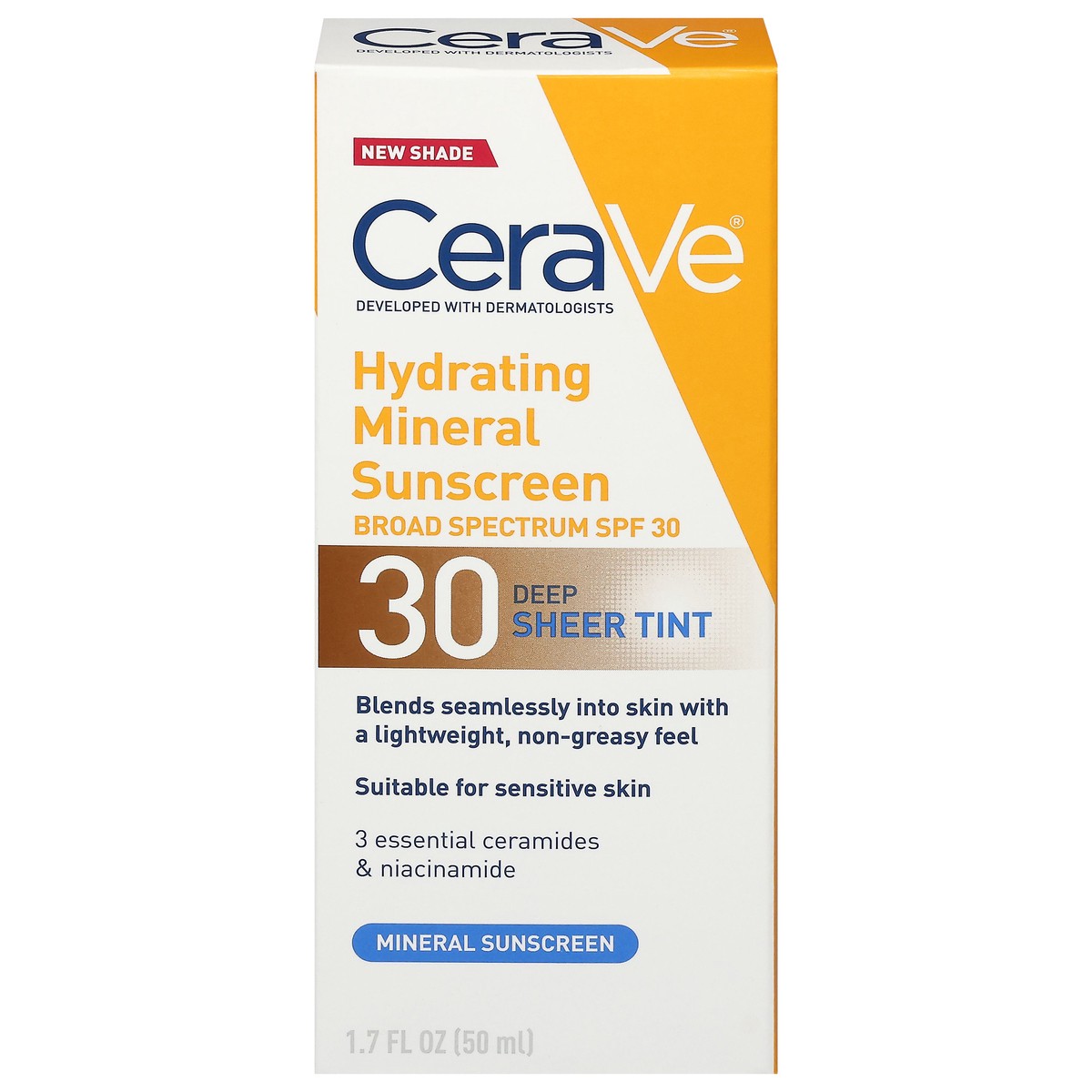 slide 1 of 14, CeraVe Hydrating Mineral Sunscreen Face Sheer Dark Tint SPF 30 - 1.7 fl oz, 0 x 1.7 fl oz