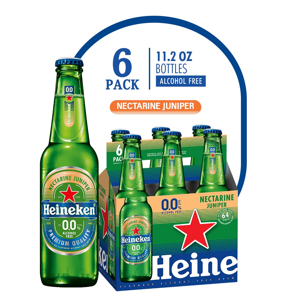 slide 1 of 5, Heineken 0.0 Nectarine Juniper Non-Alcoholic Beer, 6 Pack 11.2 fl oz, 6 ct; 12 oz