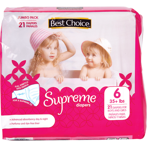 slide 1 of 1, Best Choice Supreme Jumbo Diapers Size 6, 23 ct