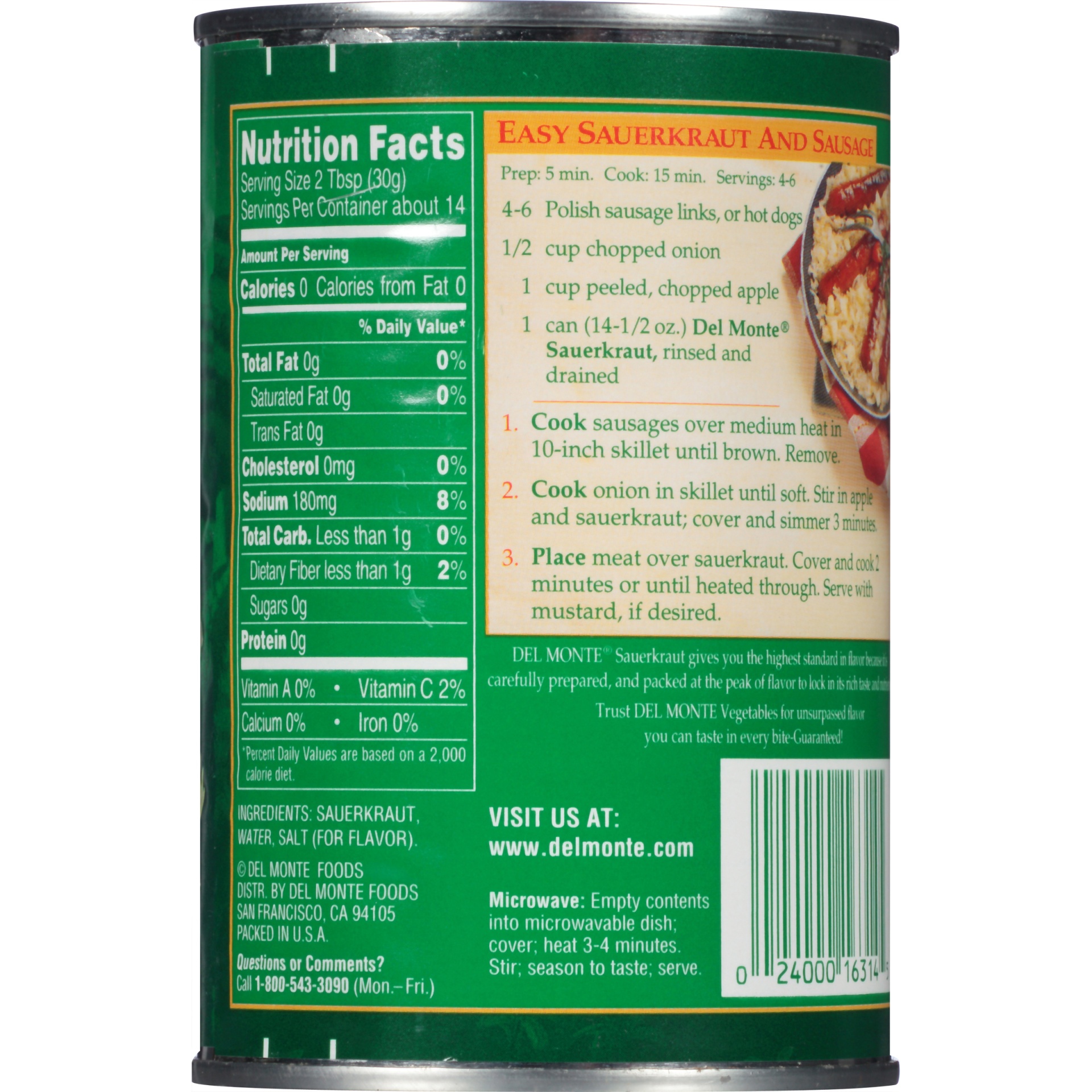 slide 3 of 6, Del Monte Sauerkraut 14.5 oz. Can, 14.5 oz