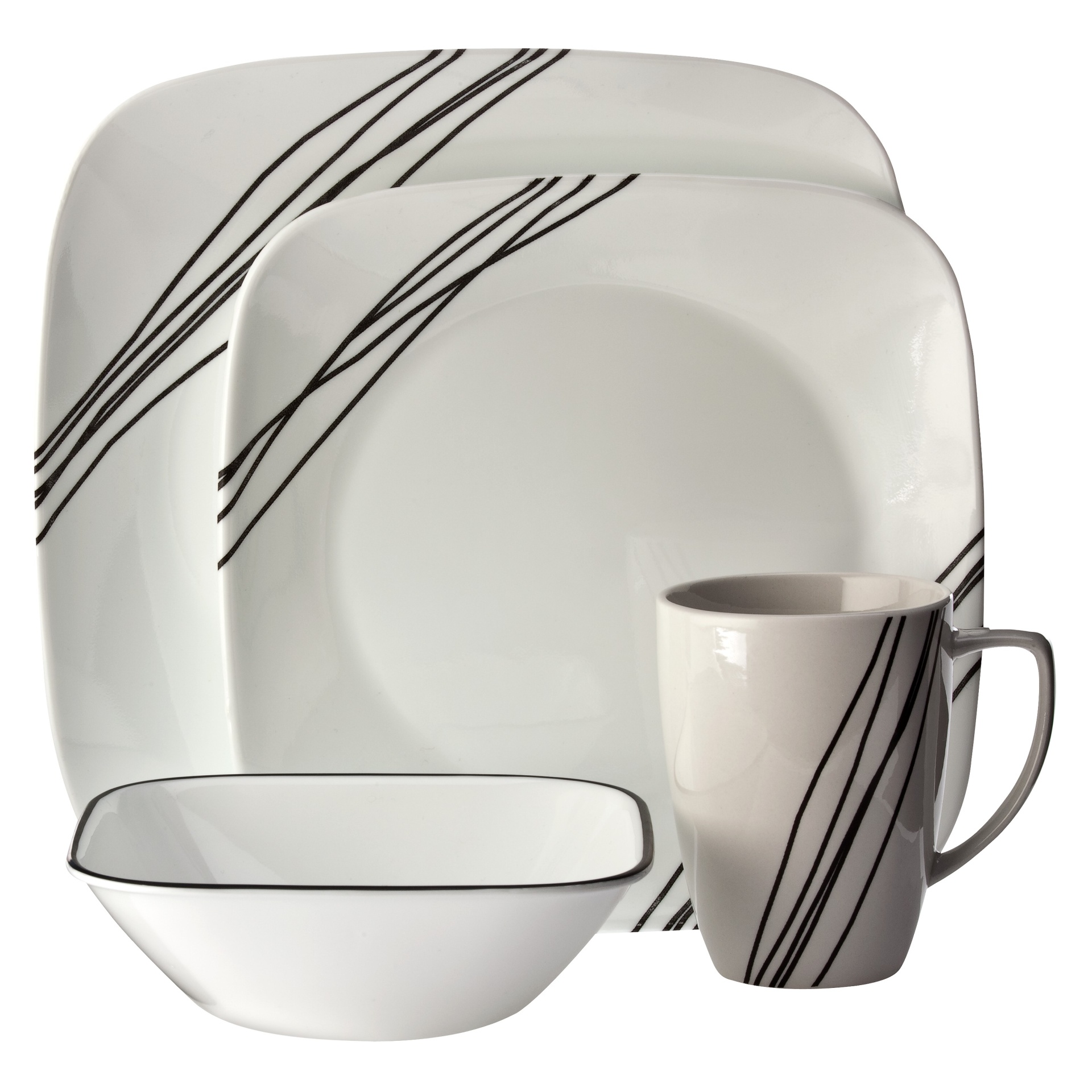 slide 1 of 3, Corelle Square Vitrelle Simple Sketch Dinnerware Set, 16 ct