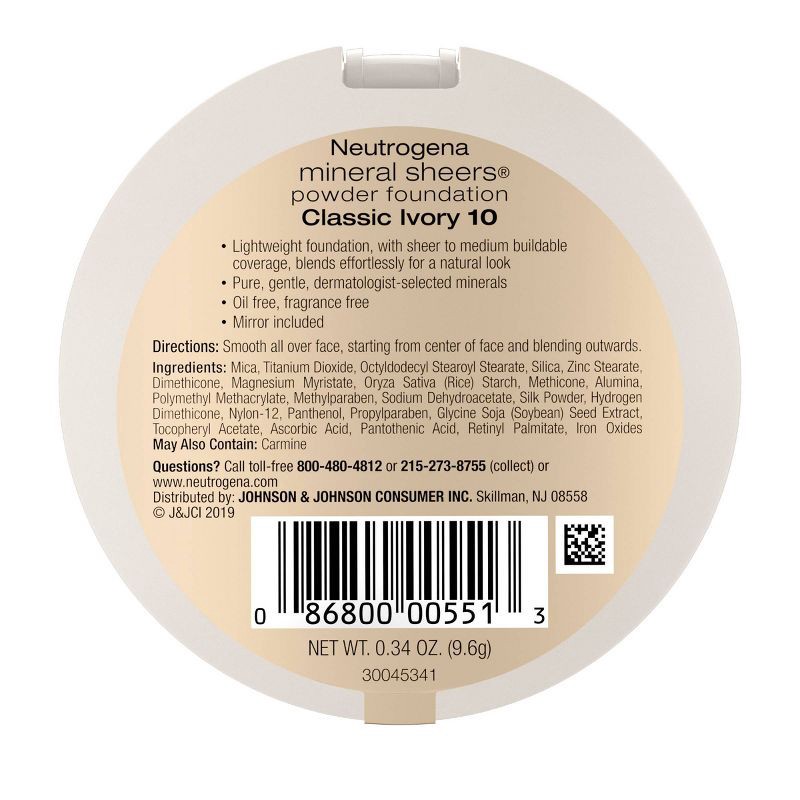 slide 6 of 6, Neutrogena Mineral Sheers Compact Powder Foundation, Lightweight & Oil-Free - 10 Classic Ivory - 0.34oz, 0.34 oz