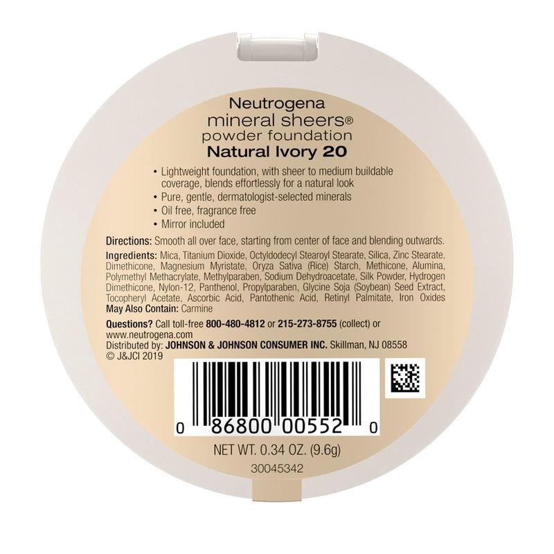 slide 2 of 7, Neutrogena Mineral Sheers Compact Powder Foundation, Lightweight & Oil-Free - 20 Natural Ivory - 0.34oz, 0.34 oz