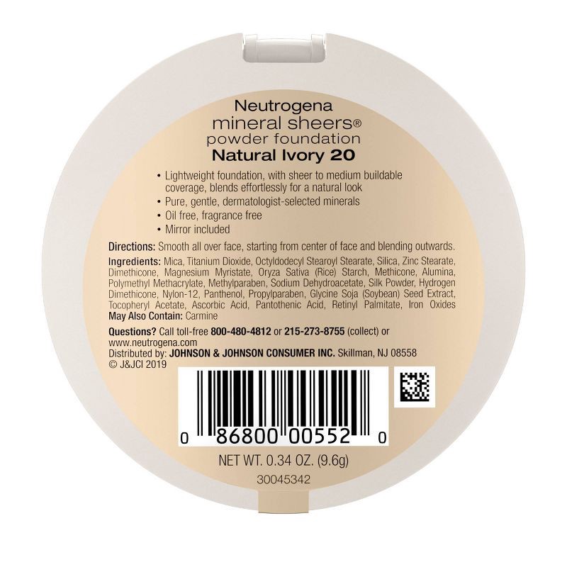 slide 6 of 6, Neutrogena Mineral Sheers Compact Powder Foundation, Lightweight & Oil-Free - 20 Natural Ivory - 0.34oz, 0.34 oz