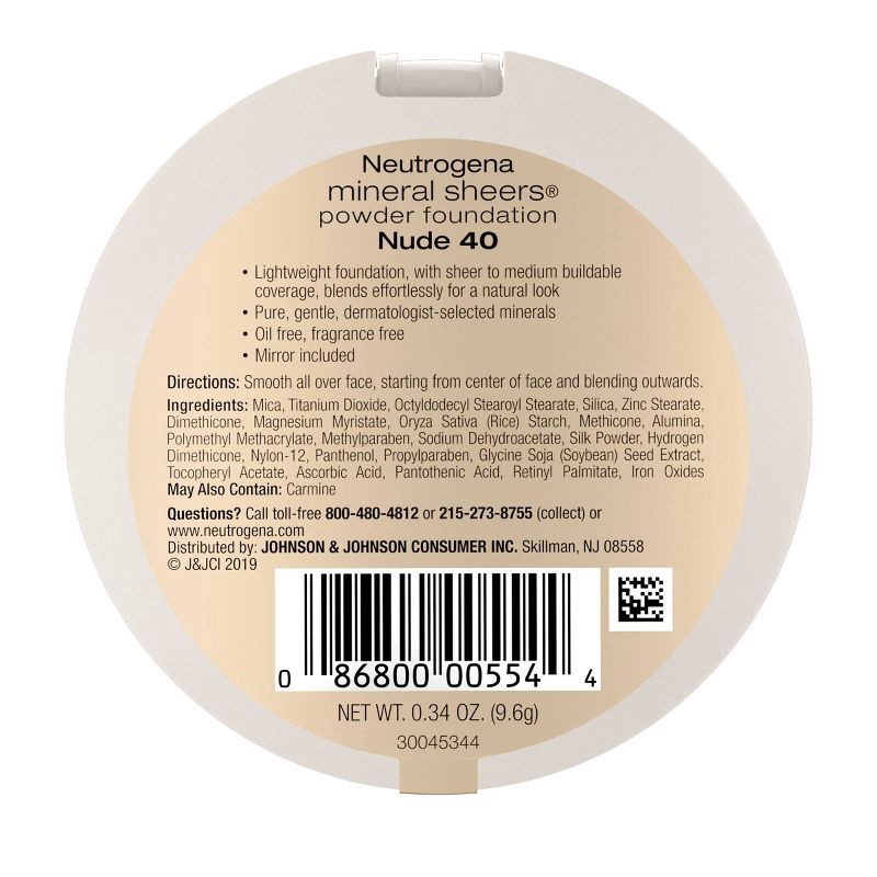 slide 6 of 6, Neutrogena Mineral Sheers Compact Powder Foundation, Lightweight & Oil-Free - 40 Nude - 0.34oz, 0.34 oz