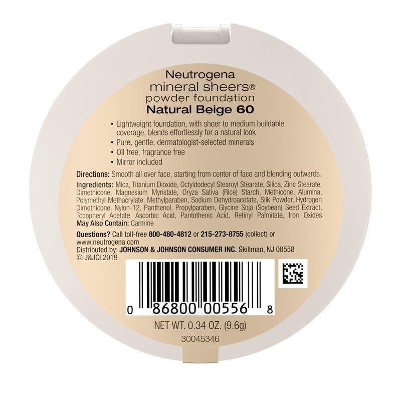 slide 2 of 6, Neutrogena Mineral Sheers Compact Powder Foundation, Lightweight & Oil-Free - 60 Natural Beige - 0.34oz, 0.34 oz