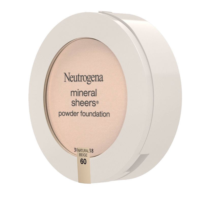 slide 3 of 6, Neutrogena Mineral Sheers Compact Powder Foundation, Lightweight & Oil-Free - 60 Natural Beige - 0.34oz, 0.34 oz