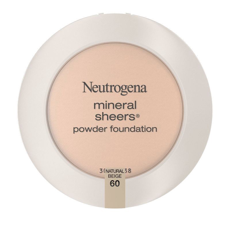 slide 1 of 6, Neutrogena Mineral Sheers Compact Powder Foundation, Lightweight & Oil-Free - 60 Natural Beige - 0.34oz, 0.34 oz