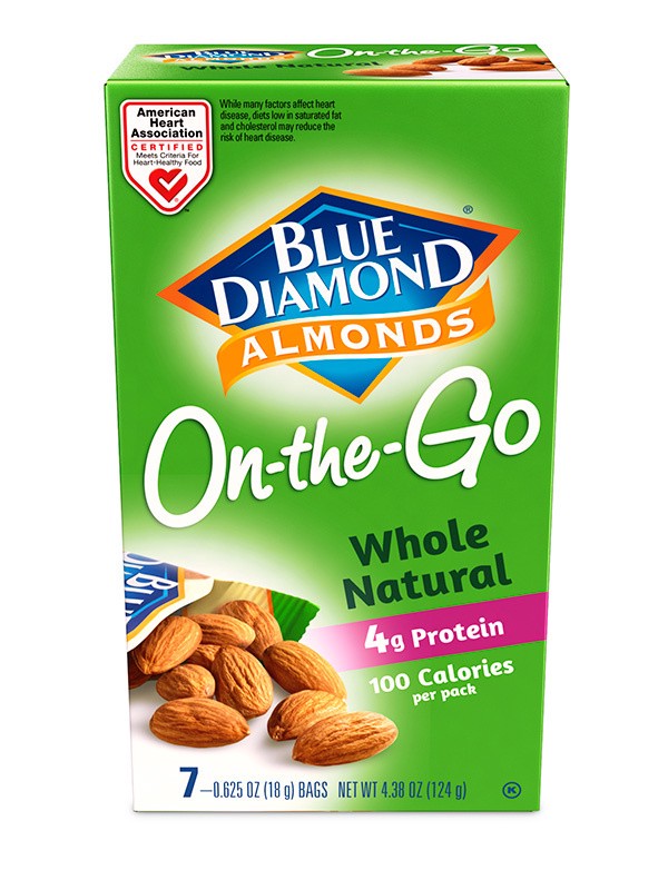 slide 1 of 2, Blue Diamond, Whole Natural Almonds, 100 Calorie Pack, Pack of 7, 4.38 oz