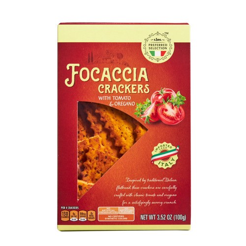 slide 1 of 1, Lidl Preferred Selection focaccia crackers with tomato & oregano, 3.52 oz