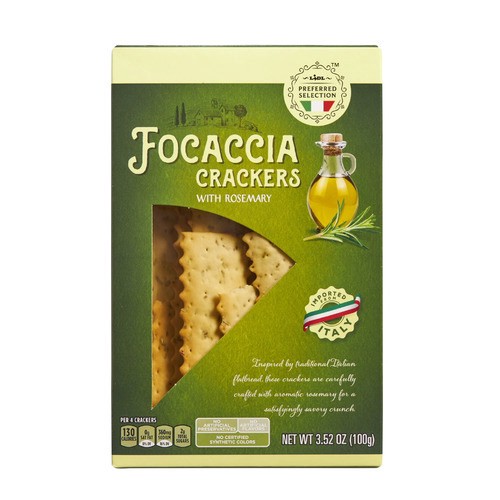 slide 1 of 1, Lidl Preferred Selection focaccia crackers with rosemary, 3.52 oz