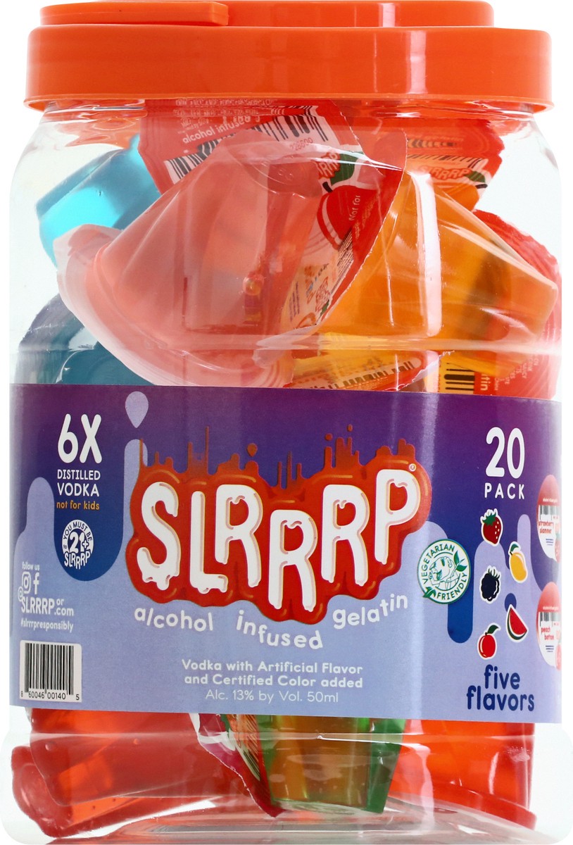 slide 3 of 9, Slrrrp 20 Pack Five Flavors Alcohol Infused Gelatin 19 ea, 1 liter