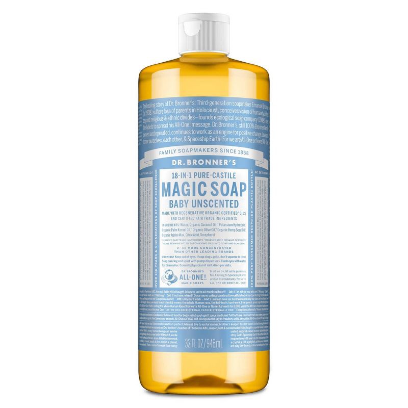 slide 1 of 10, Dr. Bronner's Magic Pure Castile Liquid Soap Bodywash - Baby Unscented - 32 fl oz, 32 fl oz