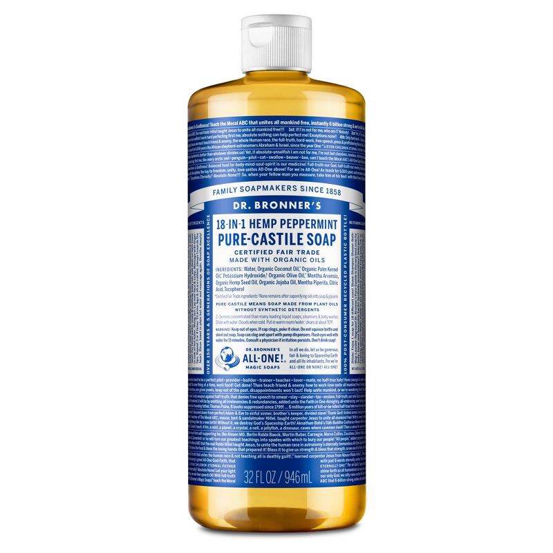 slide 1 of 8, Dr. Bronner's 18-In-1 Hemp Pure-Castile Liquid Soap - Peppermint - 32 fl oz, 32 fl oz