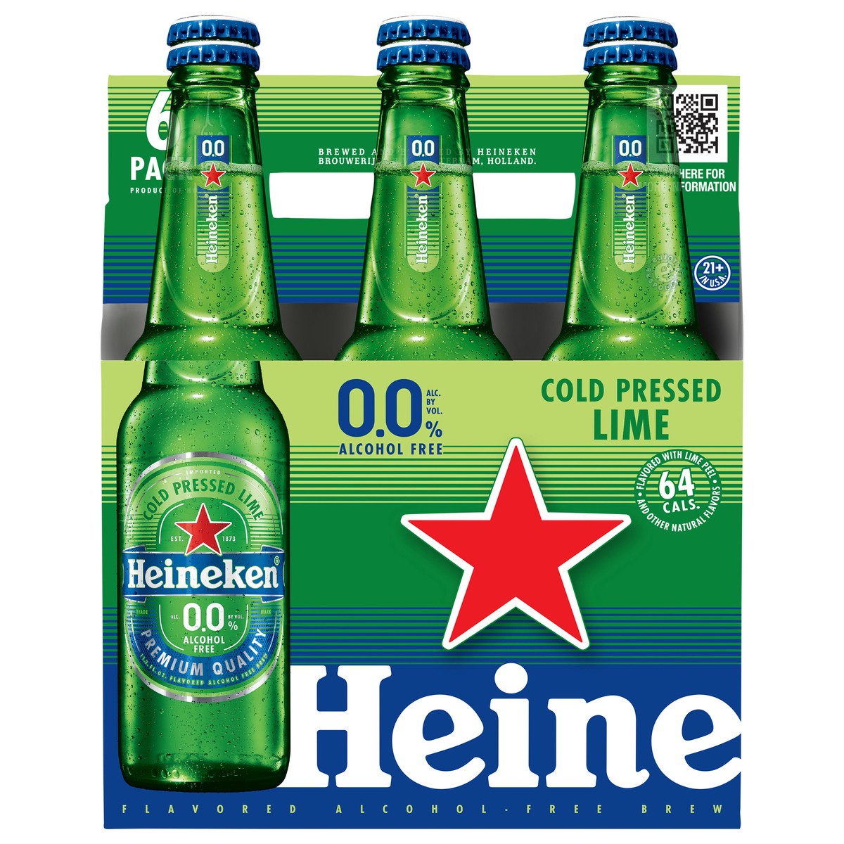 slide 1 of 13, Heineken 0.0 Cold Pressed Lime Non-Alcoholic Beer, 6 Pack, 11.2 fl oz, 6 ct; 12 oz
